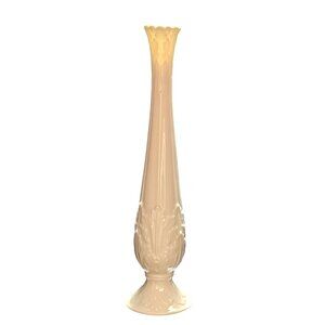 Lenox Woodland Bud Vase 11" cream raised relief leaves sculpted